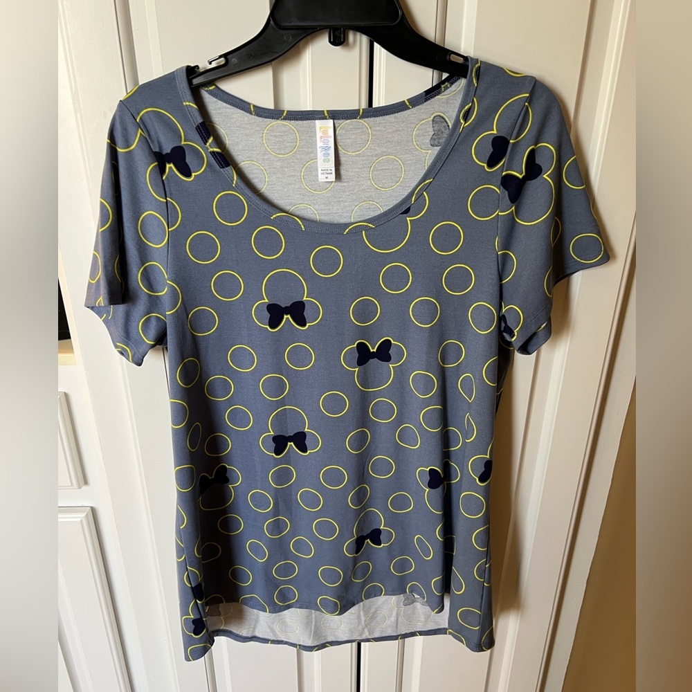 LuLaRoe Disney Minnie Mouse classic medium short sleeve top grey with yellow EUC